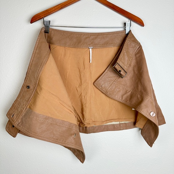 Free People Ari Wrap Skirt Faux Vegan Suede Brown Camel Tan Belted Mini Sz 12 - Picture 10 of 13